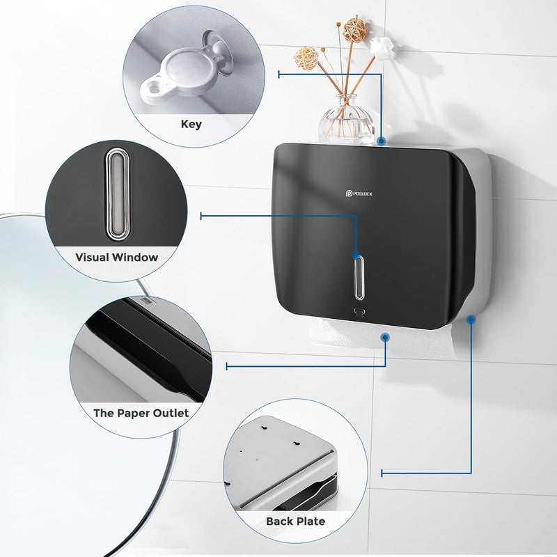 pollock Paper Towel Holder Dispenser Wall Mount,Multifold/Trifold/C Fold Hand Towel Dispenser,Commercial Paper Towel Dispenser for Bathroom Tissue Dispenser,Large Capacity 200 Sheets - Image 3